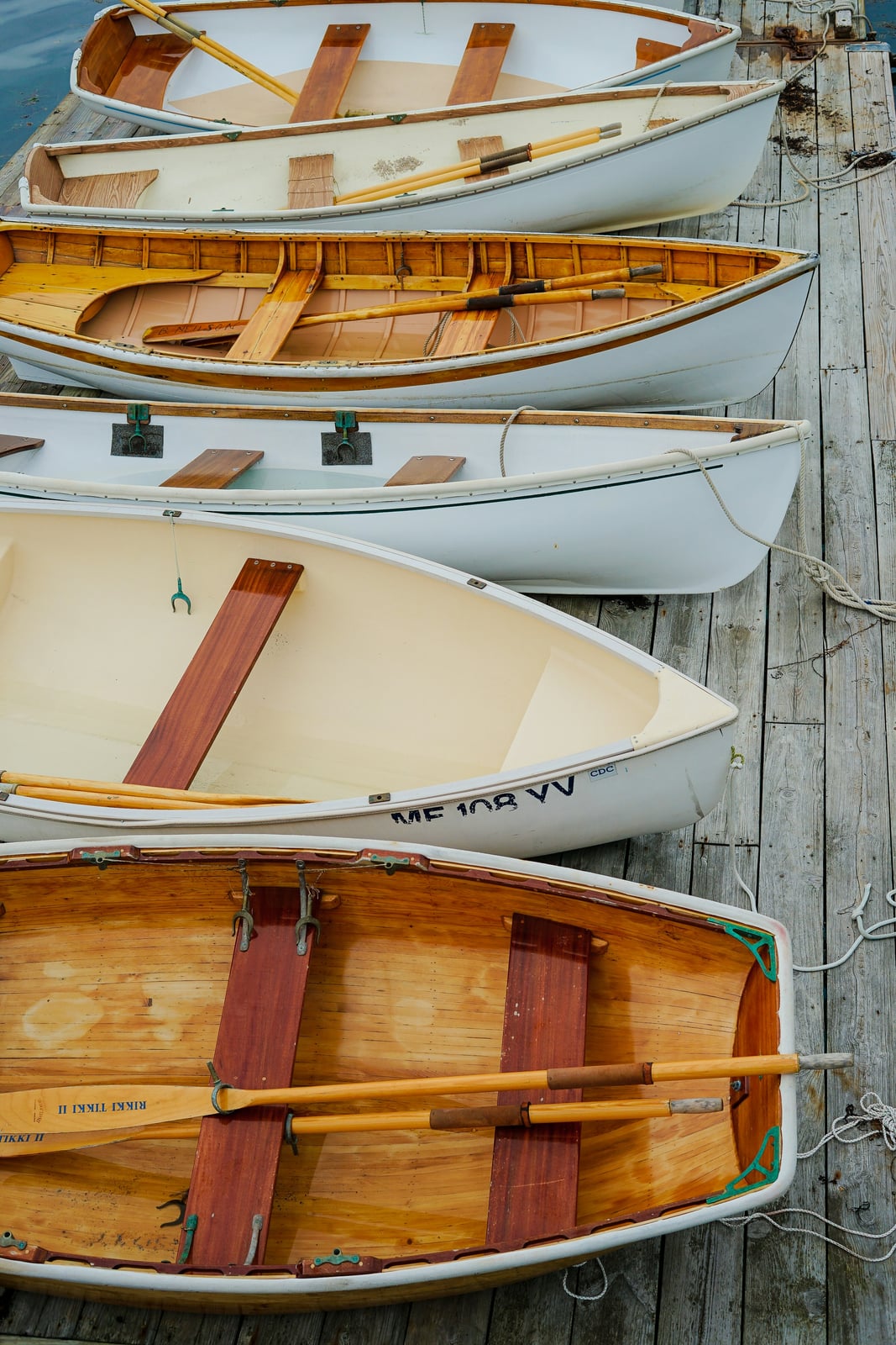 Classic wooden boats at a dock